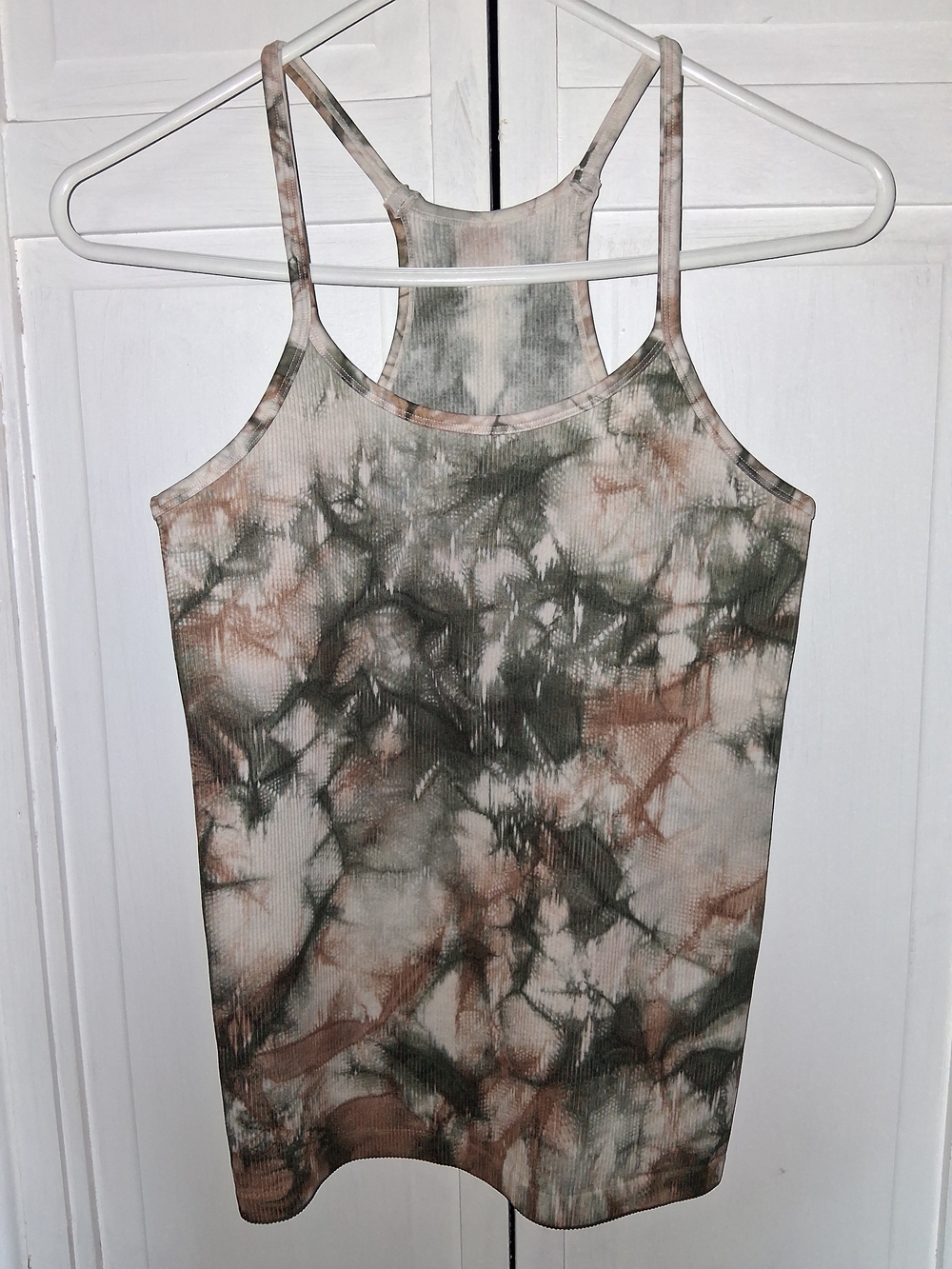 Mono B Olive & Taupe Tie-Dye Ribbed Racerback Tank